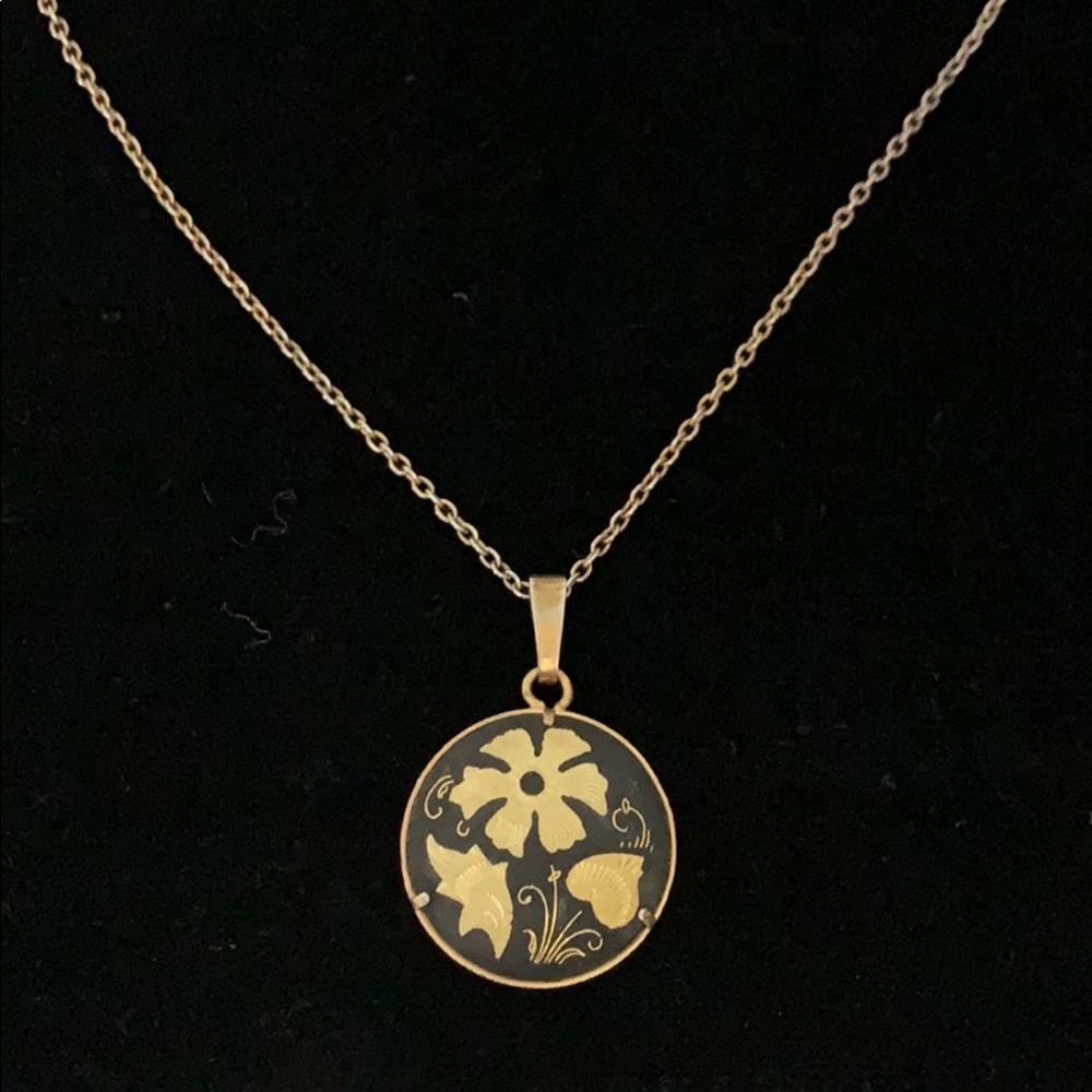 Vintage Black and Gold Charm Necklace